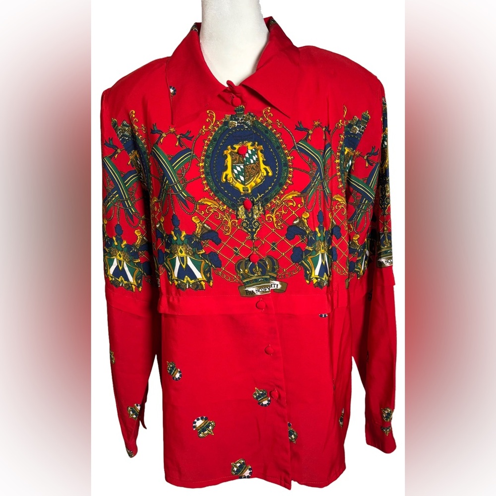 Jordan Red Button-Down Shirt with Regal Crest Print